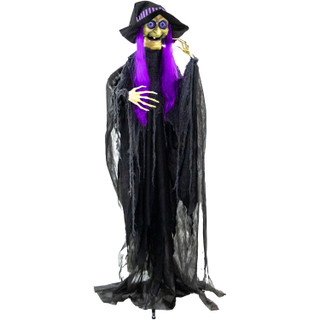 Haunted Hill Farm 6-Ft. Belladonna the Purple-Haired Witch with Animated Eyes, Indoor or Covered Outdoor Halloween Decoration, Battery Operated