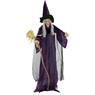 6-Ft. Animatronic Witch with Broomstick, Lights and Sound, Indoor/Covered Outdoor Halloween Decoration