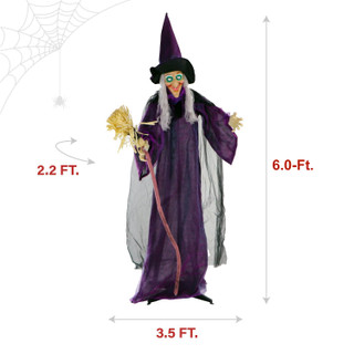 6-Ft. Animatronic Witch with Broomstick, Lights and Sound, Indoor/Covered Outdoor Halloween Decoration