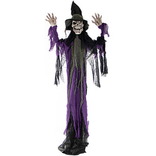 Haunted Hill Farm Myrtle the Skeleton Witch with 6-Function Multi-Color Light, Indoor or Covered Outdoor Halloween Decoration, Battery-Operated