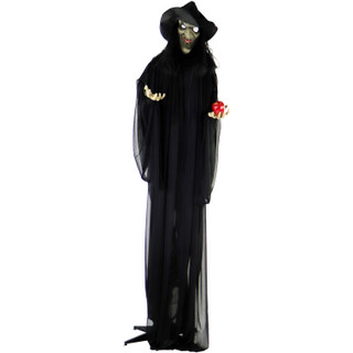 Haunted Hill Farm Life-Size Animatronic Witch, Indoor/Outdoor Halloween Decoration, Flashing Red Eyes, Poseable, Battery-Operated