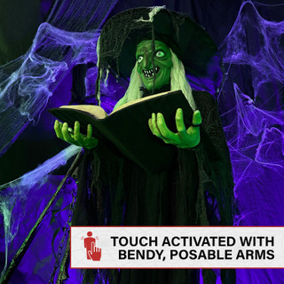 5.8-Ft. Poseable Witch with Spell Book, Lights and Sound, Indoor/Covered Outdoor Halloween Decoration