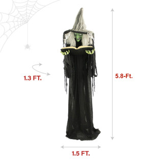 5.8-Ft. Poseable Witch with Spell Book, Lights and Sound, Indoor/Covered Outdoor Halloween Decoration