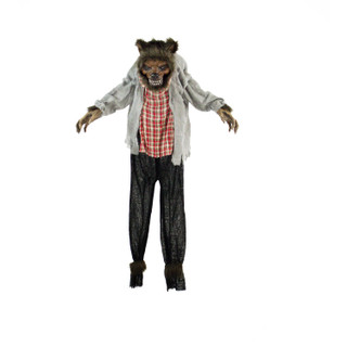 Haunted Hill Farm Life-Size Animatronic Werewolf, Indoor/Outdoor Halloween Decoration, Red Flashing Eyes, Poseable, Battery-Operated