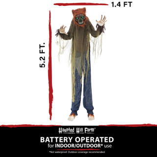 Haunted Hill Farm 5.2-ft. Standing Wolf, Indoor/Covered Outdoor Halloween Decoration, LED Green Eyes, Poseable, Battery-Operated, Howler