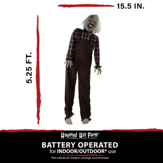 Haunted Hill Farm Life-Size Animatronic Zombie, Indoor/Outdoor Halloween Decoration, Red Flashing Eyes, Moaning, Battery-Operated