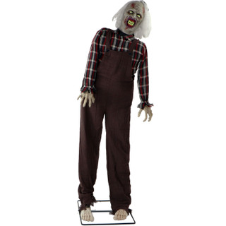 Haunted Hill Farm Life-Size Animatronic Zombie, Indoor/Outdoor Halloween Decoration, Red Flashing Eyes, Moaning, Battery-Operated