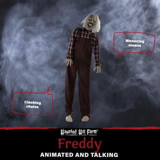 Haunted Hill Farm Life-Size Animatronic Zombie, Indoor/Outdoor Halloween Decoration, Red Flashing Eyes, Moaning, Battery-Operated