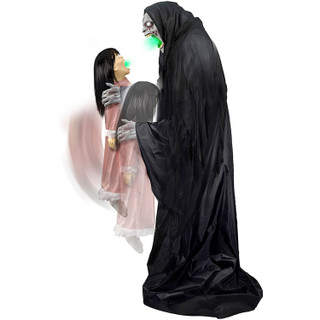 Haunted Hill Farm Motion-Activated Soul Sucker Demon Reaper by Tekky, Premium Talking Halloween Animatronic, Plug-In or Battery