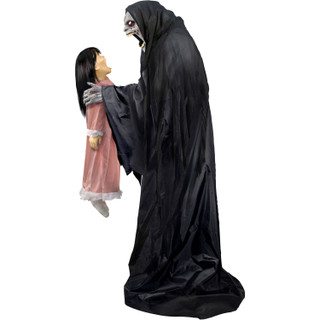 Haunted Hill Farm Motion-Activated Soul Sucker Demon Reaper by Tekky, Premium Talking Halloween Animatronic, Plug-In or Battery