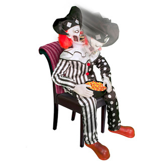 Haunted Hill Farm Motion-Activated Sitting Scare Clown by Tekky, Premium Talking Halloween Animatronic, Plug-In or Battery