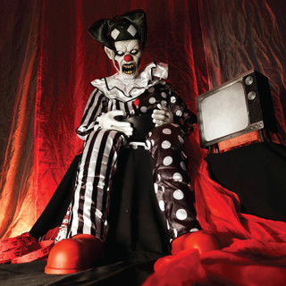 4.5-Ft. Hartley the Sitting Scare Clown by Tekky, Premium Talking Halloween Animatronic, Plug-In or Battery
