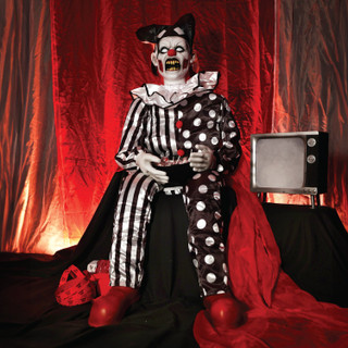 4.5-Ft. Hartley the Sitting Scare Clown by Tekky, Premium Talking Halloween Animatronic, Plug-In or Battery