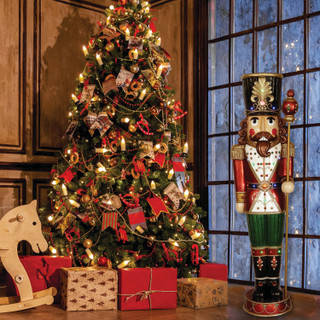 Fraser Hill Farm 76-inch Resin African American Nutcracker Figurine Holding Staff with Built-in Multicolor LED Lights