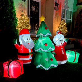 Fraser Hill Farm 7.5-Ft. Wide Prelit Santa and Mrs. Claus by Christmas Tree Inflatable
