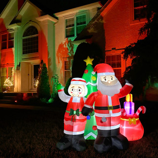 Fraser Hill Farm 6-Ft. Tall Prelit Mr. and Mrs. Claus with Tree Inflatable with Music
