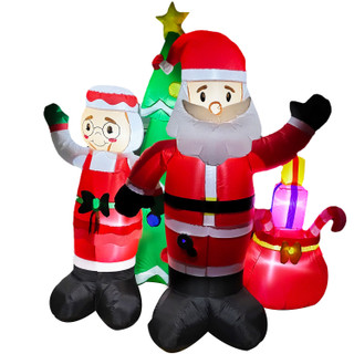 Fraser Hill Farm 6-Ft. Tall Prelit Mr. and Mrs. Claus with Tree Inflatable with Music