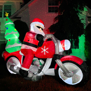 Fraser Hill Farm 7-Ft. Wide Prelit Santa on Motorcycle Inflatable