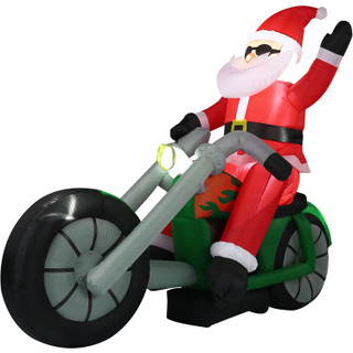 Fraser Hill Farm 6-Ft. Wide Prelit Motorcycle Santa Inflatable
