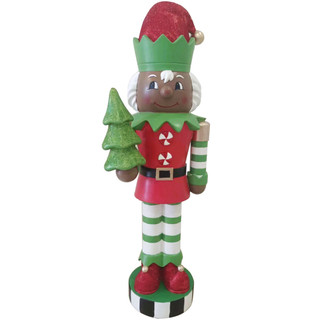 Fraser Hill Farm 48-inch African American Elf Nutcracker Figurine Holding Tree in Red/Green