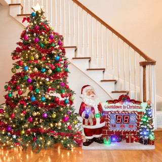 Fraser Hill Farm Indoor/Outdoor Oversized Christmas Decor with Long-Lasting LED Lights, Musical Countdown Clock with Santa, Tree, and Presents