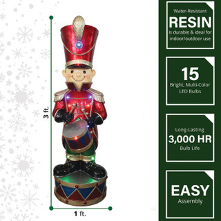 Fraser Hill Farm 3-Ft. Christmas Toy Soldier Statue with Multi-Color LED Lights