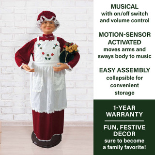 Fraser Hill Farm 58-In. Dancing Mrs. Claus with Apron, Life-Size Motion-Activated Christmas Animatronic