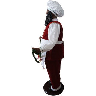 Fraser Hill Farm 58-In. African American Dancing Santa w/ Apron and Christmas Cookie Garland, Life-Size Motion-Activated Christmas Animatronic