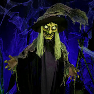 6.3-Ft. Poseable Witch with Lights and Sound, Indoor/Covered Outdoor Halloween Decoration