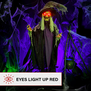 6.3-Ft. Poseable Witch with Lights and Sound, Indoor/Covered Outdoor Halloween Decoration