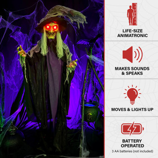 6.3-Ft. Poseable Witch with Lights and Sound, Indoor/Covered Outdoor Halloween Decoration