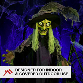 6.3-Ft. Poseable Witch with Lights and Sound, Indoor/Covered Outdoor Halloween Decoration