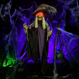 6.3-Ft. Poseable Witch with Lights and Sound, Indoor/Covered Outdoor Halloween Decoration