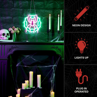 0.9-Ft. Neon Pink & Green LED Spider with Web Wall Decoration for Indoors & Covered Outdoors, Plug Operated
