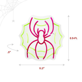 0.9-Ft. Neon Pink & Green LED Spider with Web Wall Decoration for Indoors & Covered Outdoors, Plug Operated