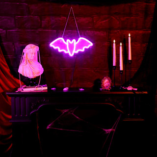 0.6-Ft. Neon Purple LED Bat Wall Decoration for Indoors & Covered Outdoors, Plug Operated