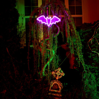 0.6-Ft. Neon Purple LED Bat Wall Decoration for Indoors & Covered Outdoors, Plug Operated