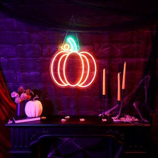 1.5-Ft. Neon Yellow & Orange LED Pumpkin Wall Decoration for Indoors & Covered Outdoors, Plug Operated