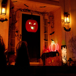 1.5-Ft. Neon Yellow & Orange LED Pumpkin Wall Decoration for Indoors & Covered Outdoors, Plug Operated