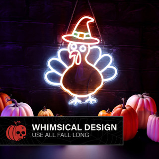 1.5-Ft. Neon Yellow & Orange LED Turkey Wall Decoration for Indoors & Covered Outdoors, Plug Operated