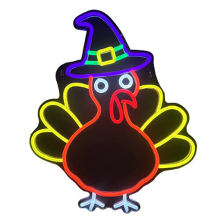 1.5-Ft. Neon Yellow & Orange LED Turkey Wall Decoration for Indoors & Covered Outdoors, Plug Operated