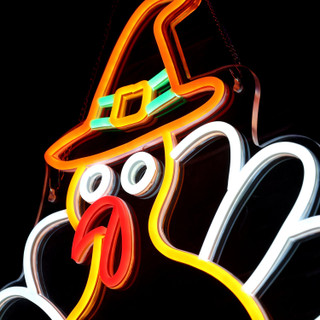 1.5-Ft. Neon Yellow & Orange LED Turkey Wall Decoration for Indoors & Covered Outdoors, Plug Operated