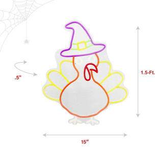 1.5-Ft. Neon Yellow & Orange LED Turkey Wall Decoration for Indoors & Covered Outdoors, Plug Operated