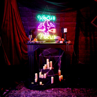 1.9-Ft. Neon Multicolor LED Witch with Flying Broom Wall Decoration for Indoors & Covered Outdoors