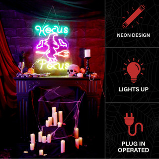 1.9-Ft. Neon Multicolor LED Witch with Flying Broom Wall Decoration for Indoors & Covered Outdoors