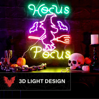 1.9-Ft. Neon Multicolor LED Witch with Flying Broom Wall Decoration for Indoors & Covered Outdoors
