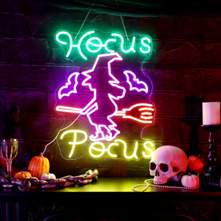 1.9-Ft. Neon Multicolor LED Witch with Flying Broom Wall Decoration for Indoors & Covered Outdoors
