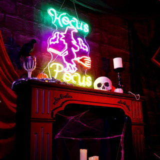 1.9-Ft. Neon Multicolor LED Witch with Flying Broom Wall Decoration for Indoors & Covered Outdoors