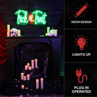 1-Ft. Neon Green & Red LED Trick or Treat Wall Decoration for Indoors & Covered Outdoors, Plug Operated