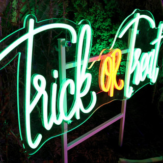 1-Ft. Neon Green & Red LED Trick or Treat Wall Decoration for Indoors & Covered Outdoors, Plug Operated
